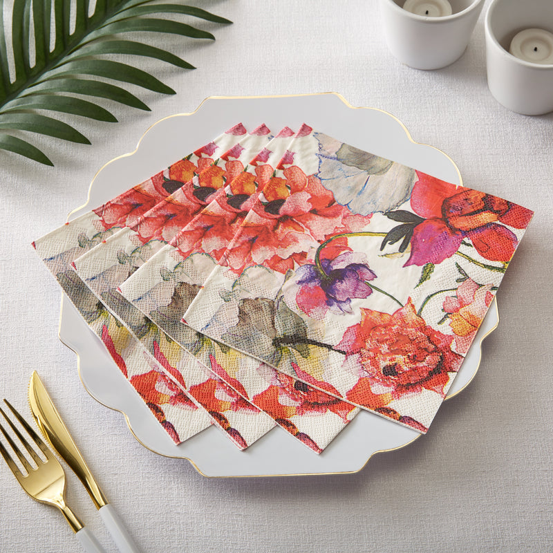 Red Flowers Paper Lunch Napkins | 50 Napkins