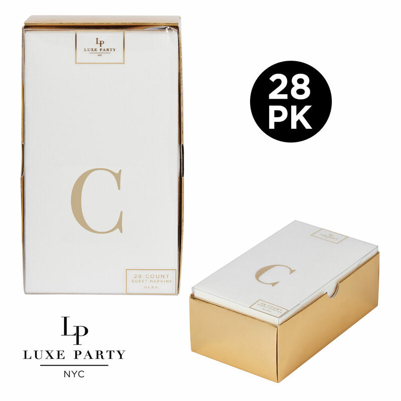 Letter C Gold Foil Monogram Paper Dinner Napkins with Gift Box | 28 Napkins