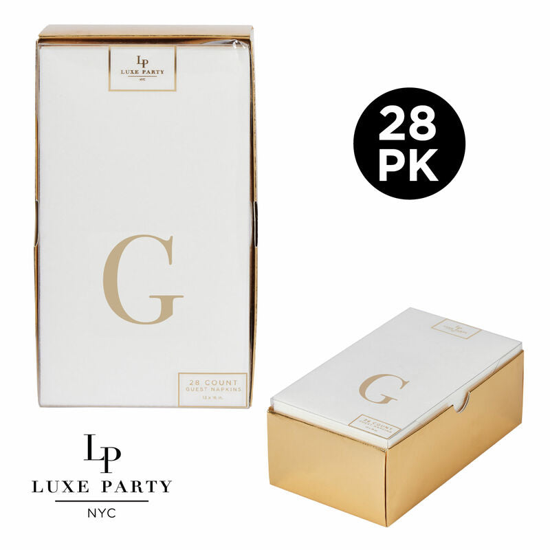 Letter G Gold Foil Monogram Paper Dinner Napkins with Gift Box | 28 Napkins