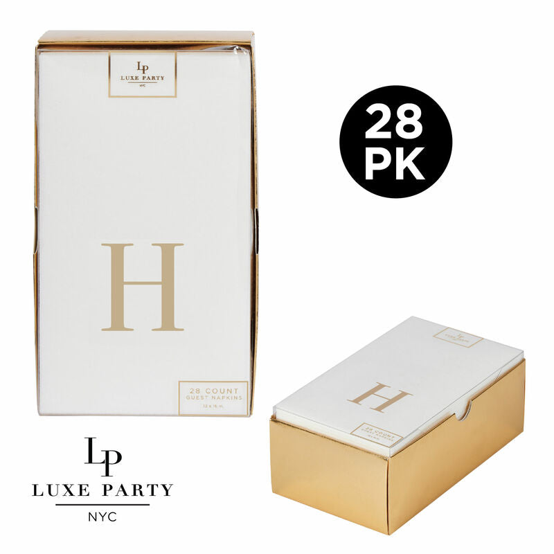 Letter H Gold Foil Monogram Paper Dinner Napkins with Gift Box | 28 Napkins