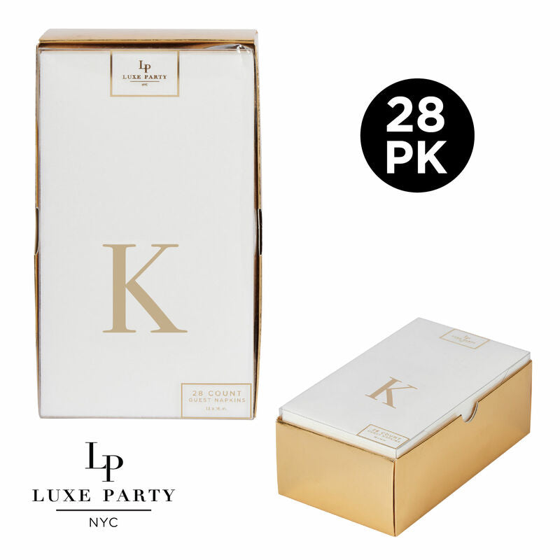 Letter K Gold Foil Monogram Paper Dinner Napkins with Gift Box | 28 Napkins