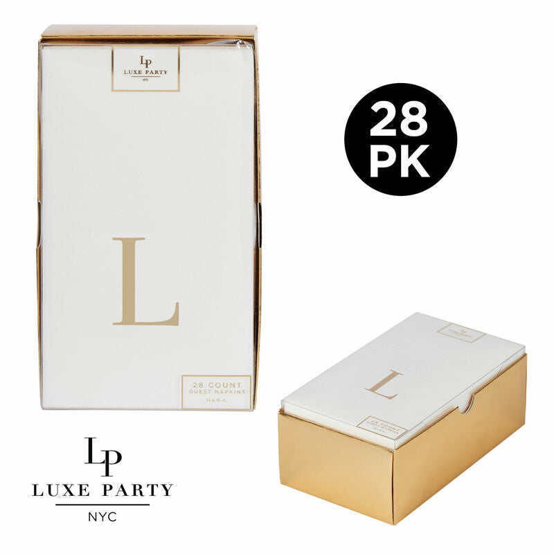 Letter L Gold Foil Monogram Paper Dinner Napkins with Gift Box | 28 Napkins