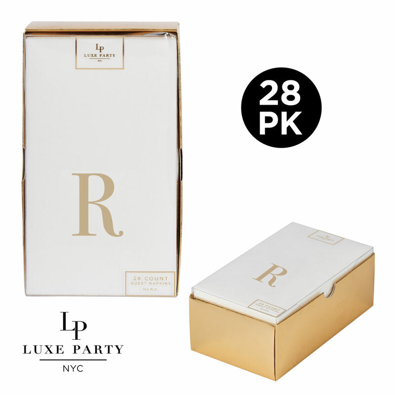 Letter R Gold Foil Monogram Paper Dinner Napkins with Gift Box | 28 Napkins