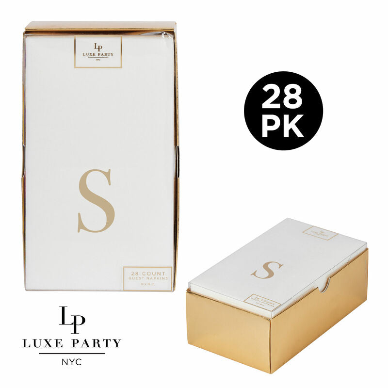 Letter S Gold Foil Monogram Paper Dinner Napkins with Gift Box | 28 Napkins