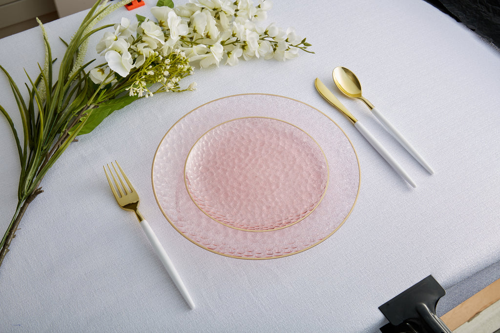 Rose Pebble Plate and Gold Plastic Plates Set | 32 Pack