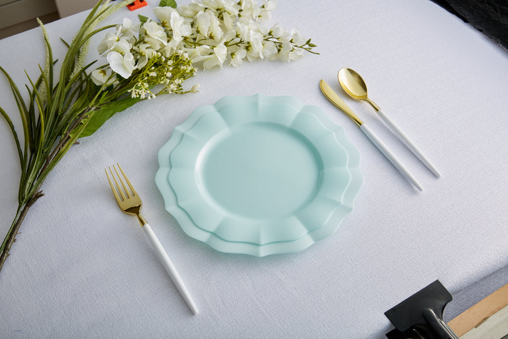 Pearl Mint Waved Plastic Plate Set | 40 Pack