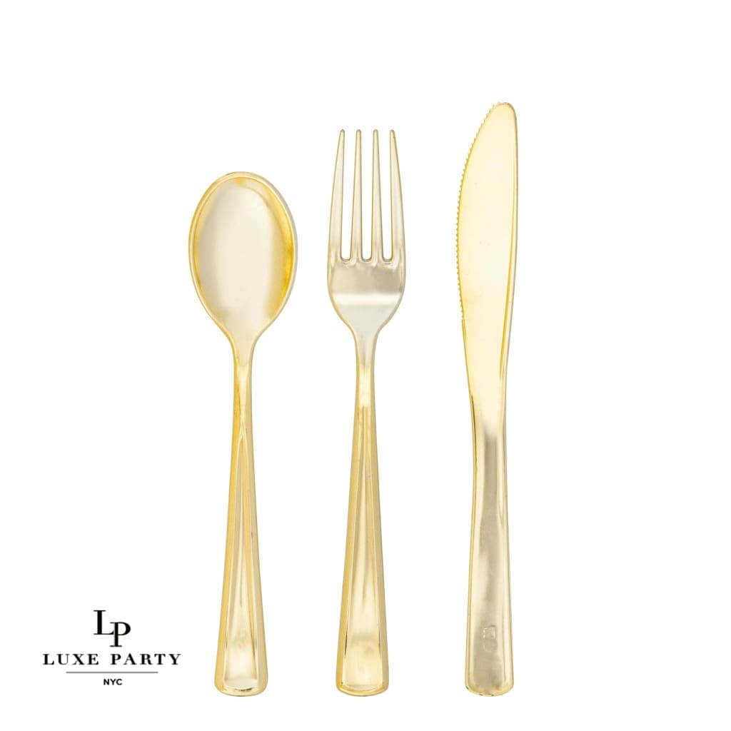 Clear and Gold Plastic Serving Fork • Spoon Set - Luxe Party NYC