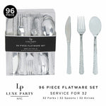 Luxe Party Cutlery Sets Silver Hammered Plastic Cutlery Combo Set | 96 Pieces