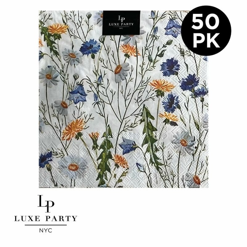 Luxe Party Napkins 50 Beverage Napkins - 5" x 5" Wild Flowers Paper Cocktail Napkins | 50 Napkins