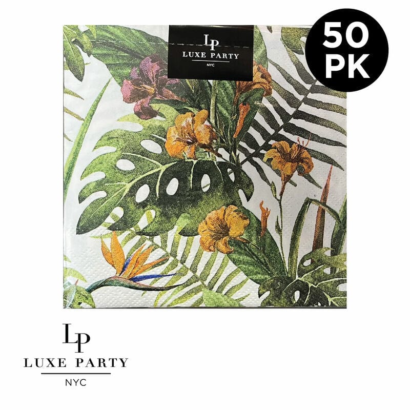 Luxe Party Napkins 50 Lunch Napkins - 6.5" x 6.5" Yellow Palm Paper Lunch Napkins | 50 Napkins