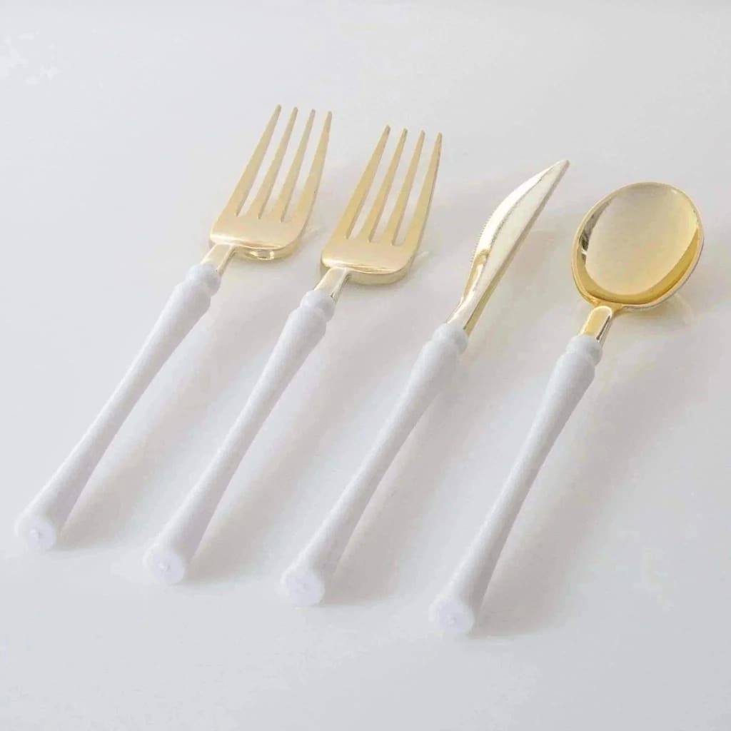 Chic Flatware Gold/White Combo (16 Forks + 8 Knives + 8 Spoons