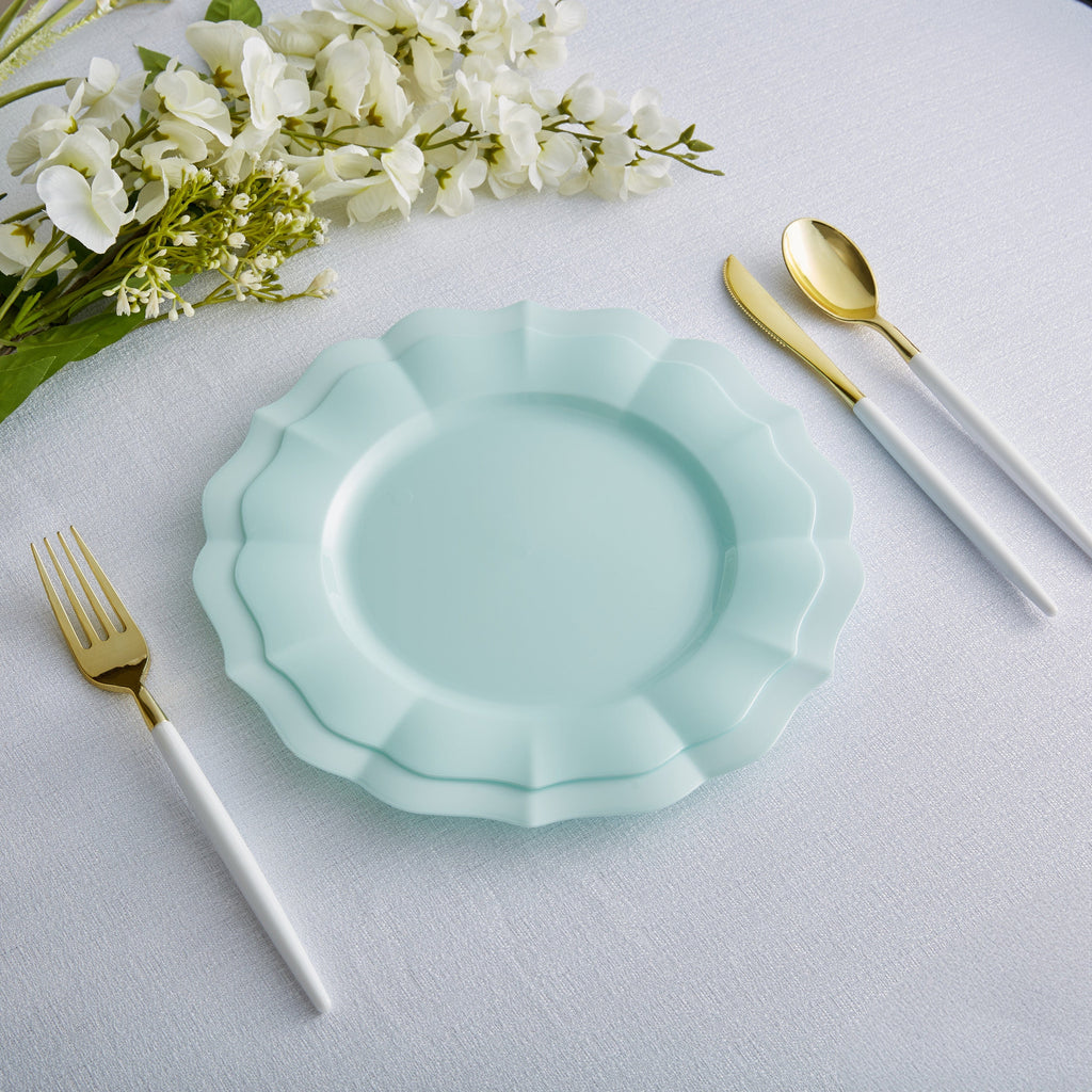 Luxe Party Plastic Plates 20 Dinner and 20 Salad Plates Pearl Mint Waved Plastic Plate Set | 40 Pack