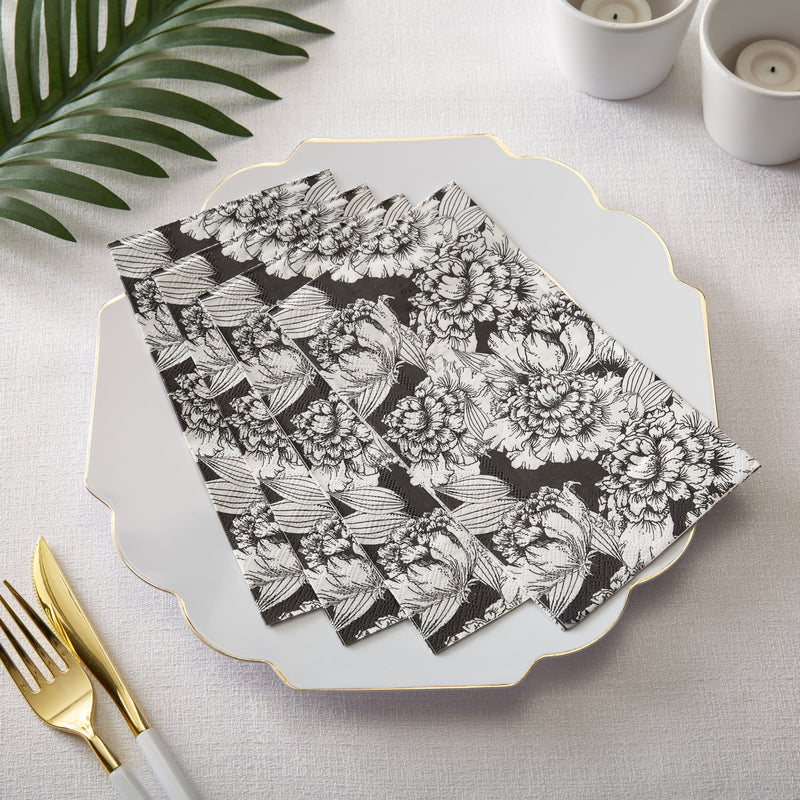 Luxe Party Printed Dinner Napkins 50 Dinner Napkins - 4.5" x 7.75" Black and White Paper Dinner Napkins | 40 Napkins