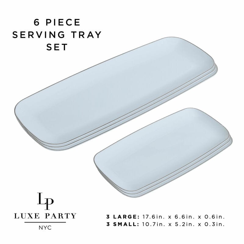 Luxe Party Serving Trays White and Silver Large and Small Combo Plastic Trays | 6 Trays